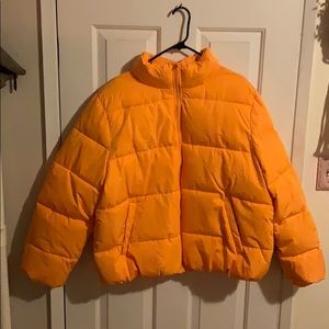 yellow puffer jacket